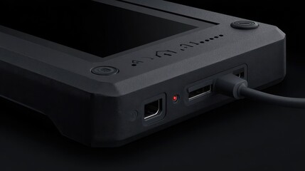 Poster - Close-up view of a black portable electronic device.