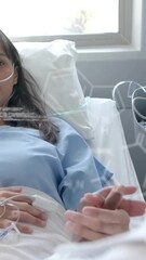 Poster - Animation of scientific data processing over caucasian male doctor with female patient