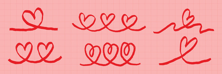 Poster - Various black heart doodles on background. Heart shapes, doodles, and patterns create a playful and artistic design. Hearts in different styles. Cute hand drawn Valentine's Day vector set.
