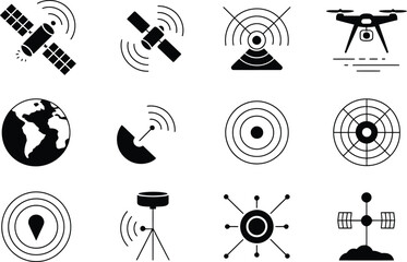 Poster - Black and White Communication and Satellite Icons technology