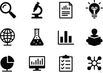 Poster - Black and White Science and Data Icons on White Background 1
