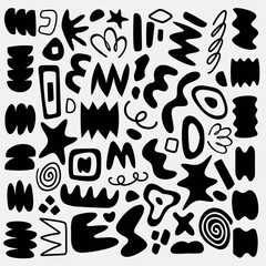 Poster - Abstract black shapes in various forms and patterns. Geometric and organic shapes, bold black designs. Repeated abstract shapes and patterns in black. Black and white vector set.