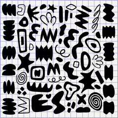 Poster - Abstract black shapes in various forms and patterns. Geometric and organic shapes, bold black designs. Repeated abstract shapes and patterns in black. Black and white vector set.