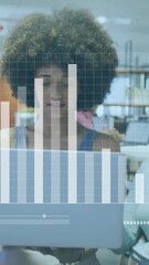Poster - Animation of financial data processing over diverse colleagues discussing work in office
