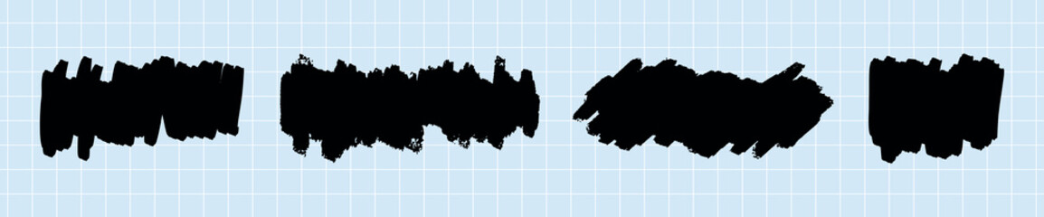Poster - Set of black brush strokes. Brush strokes vary in shape and size. Ideal for artistic, creative, and design projects. Brush strokes for texture. Creative elements, vector set.
