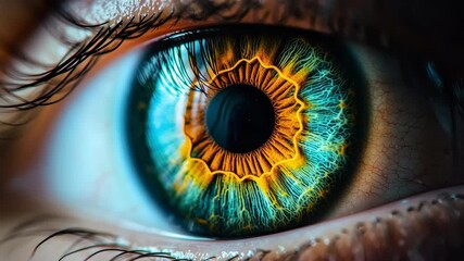 Poster - Stunning Close-Up of Colorful Eye with Intricate Pattern and Vibrant Details in the Iris
