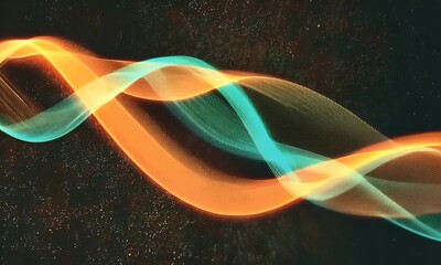 Poster - Vintage of an orange, green, and blue lights in the shape of waves, with a grainy film effect,