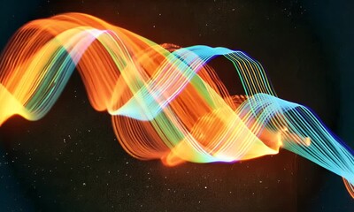 Poster - Vintage of an orange, green, and blue lights in the shape of waves, with a grainy film effect,