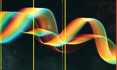 Poster - Vintage of an orange, green, and blue lights in the shape of waves, with a grainy film effect,