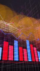 Poster - Bar and line graphs animation over abstract background with glowing elements