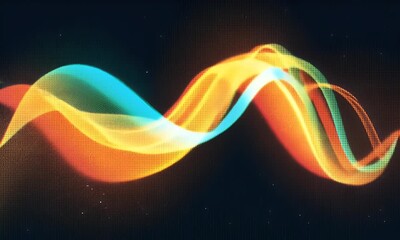 Poster - Vintage of an orange, green, and blue lights in the shape of waves, with a grainy film effect,