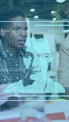 Poster - User profile animation over diverse business team collaborating on project