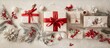 © Bejo - Festive Christmas gifts flatlay, red bows, winter decor, beige background, holiday website