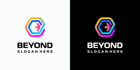 Aufkleber - Vector logo design of the initial letter B in a hexagonal shape with arrows in a modern, simple, clean, and abstract style. Icon for business, technology, and personal branding.
