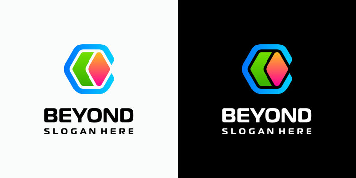 Vector logo design of the initial letter B in a hexagonal shape with arrows in a modern, simple, clean, and abstract style. Icon for business, technology, and personal branding.
