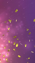 Poster - Golden confetti falling animation over pink and purple sparkling background