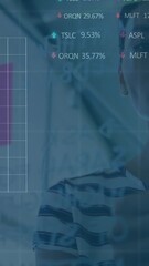 Poster - Animation of stock market data processing over woman reading over memo notes at office