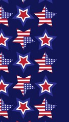 Poster - Animation of rows of stars with american flag with copy space on blue background