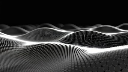 Poster - Abstract Wavy Lines with Dots Creating Depth and Texture in Black and White Background Design