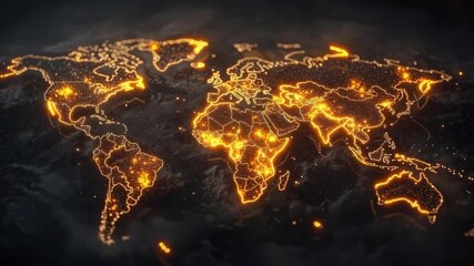 Poster - Illuminated World Map with Abstract Network Design Representing Global Connections and Technology