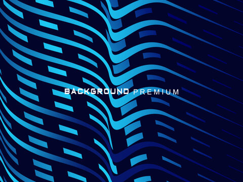 Abstract background with elegant waves of gradient blue stripes, creating the illusion of depth and movement.