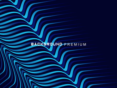 Abstract background with elegant waves of gradient blue stripes, creating the illusion of depth and movement.