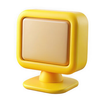 Stylized yellow retro computer monitor with blank screen isolated on transparent background