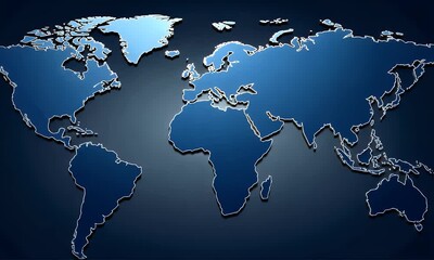 Poster - 3D world map, dark blue background, glowing effect on the sides of the planet Earth, 