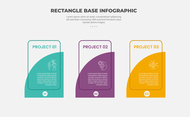 Aufkleber - rectangle shape infographic outline style with 3 point template with vertical and quarter circle on bottom for slide presentation