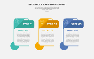 Aufkleber - rectangle shape infographic outline style with 3 point template with creative table box with circle and title layering for slide presentation