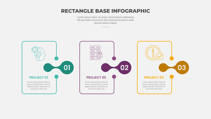 Aufkleber - rectangle shape infographic outline style with 3 point template with round box with fluid or liquid circle shape badge on middle for slide presentation