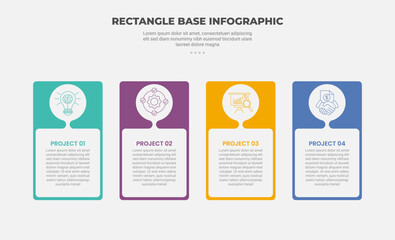 Aufkleber - rectangle shape infographic outline style with 4 point template with round vertical box with circle fluid liquid on top for slide presentation