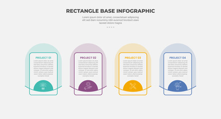 Aufkleber - rectangle shape infographic outline style with 4 point template with round rectangle box with half circle capsule shape as background for slide presentation