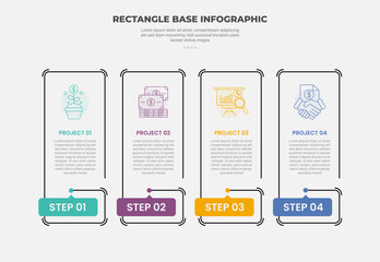 Aufkleber - rectangle shape infographic outline style with 4 point template with tall vertical box with header on footer bottom for slide presentation