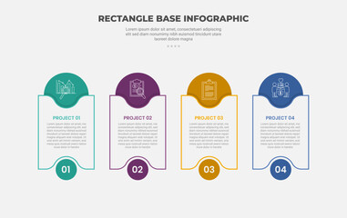 Aufkleber - rectangle shape infographic outline style with 4 point template with creative box with circle on top and bottom for slide presentation