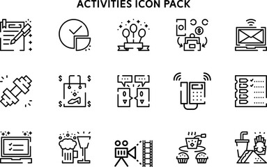 Aufkleber - Flat Morden Rounded Outline Design Activities Icon Pack Featuring Diverse Everyday Themes