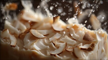 Poster - Close-up of shredded coconut with water splashes.