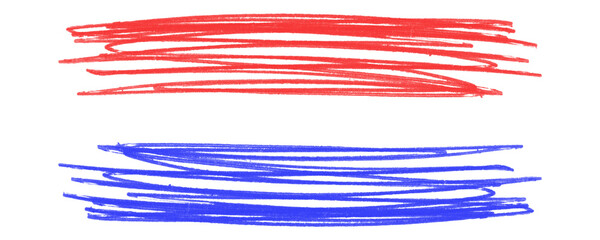 Poster - Red and Blue Marker Pen Strokes in a Rough Grunge Style With Pencil Hatch for Illustration on a Transparent or White Background