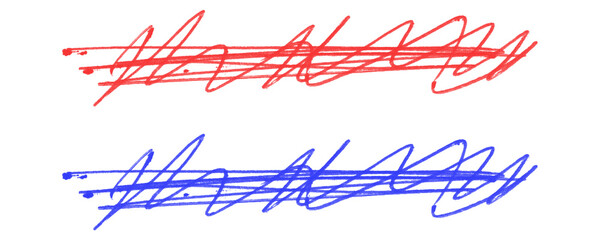 Poster - Red and Blue Highlighting Set With Pen, Pencil, and Marker Scribbles and Textural Strokes on a Transparent or White Background