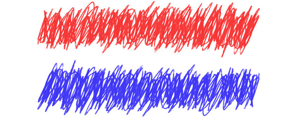 Fototapete - Hand-Drawn Red and Blue Marker Hatching With Pencil Doodle Texture and Bold Stroke Design on a Transparent or White Background