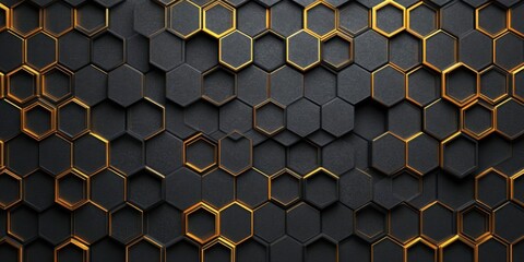 Aufkleber - Explore Black Hexagons with Golden Outlines for Abstract Design and Unique Pattern