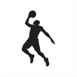 © Creative Ai Shop - Basketball Player Silhouette Vector Illustration. Basketball Dunk Silhouette in Action Player Dribbling the Ball Vector Design
