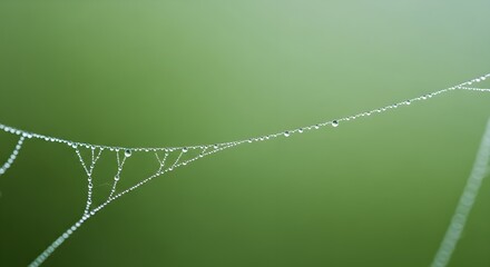 Delicate Spiderweb with Dew Drops in Soft Green Light