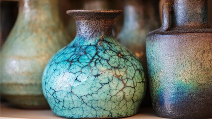Poster - Close-up of decorative ceramic vases with intricate crackle glaze.