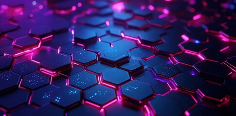 Aufkleber - Abstract Hexagon Pattern Glows with Tech Concept. Dark Geometric Futuristic Design