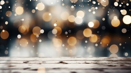 Poster - Festive Bokeh Background Shimmers Above Wooden Surface, Ideal For Celebration