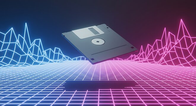 Floppy disk retro technology graphic