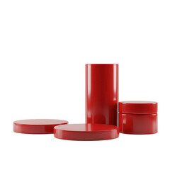 Red podiums and display stands for product placement isolated on transparent background