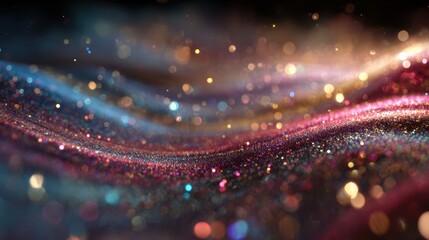 Poster - A mesmerizing abstract background showcasing flowing waves of colorful lights and glitter, perfect for designs.