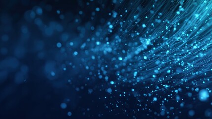 Poster - A visually stunning abstract background featuring glowing digital particles in deep blue hues, suitable for various designs.